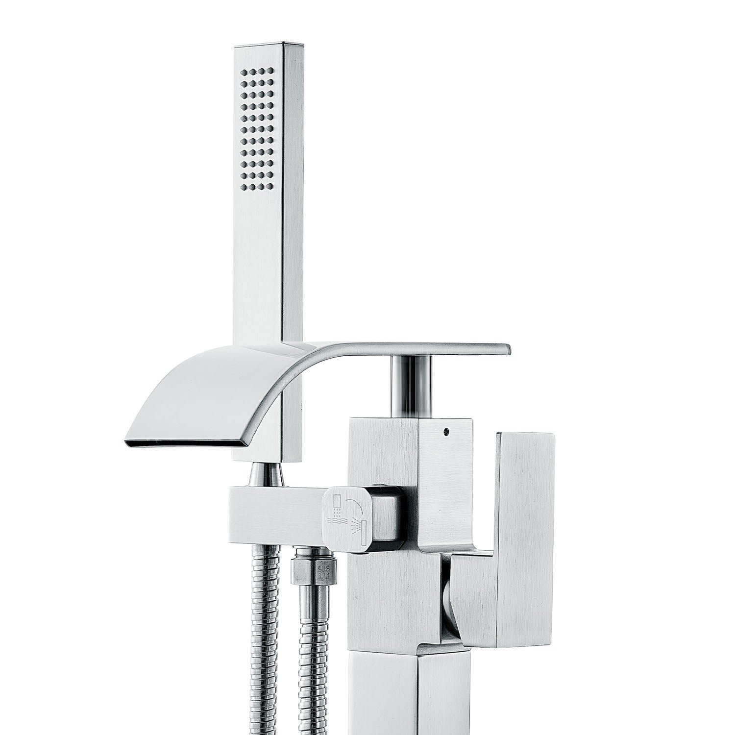Freistehende Badewannenarmatur mit Handbrause Silber – Bild 4