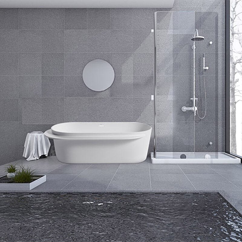 Freistehende Mineralguss-Badewanne mit Ablagefläche – Bild 5