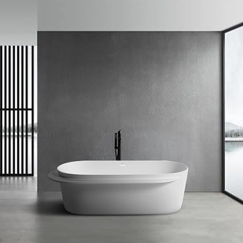 Freistehende Mineralguss-Badewanne mit Ablagefläche – Bild 4