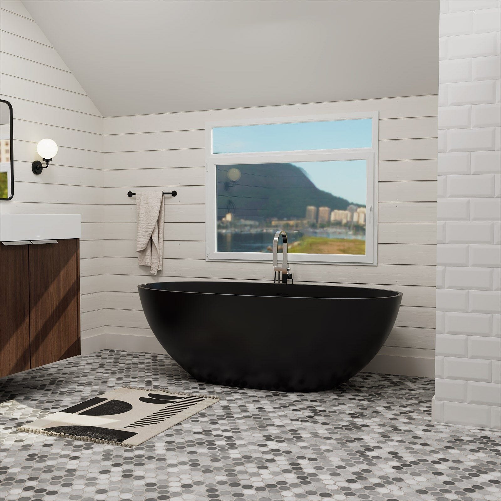 Freistehende Badewanne Oval Steinharz Matt – Klein – Bild 3