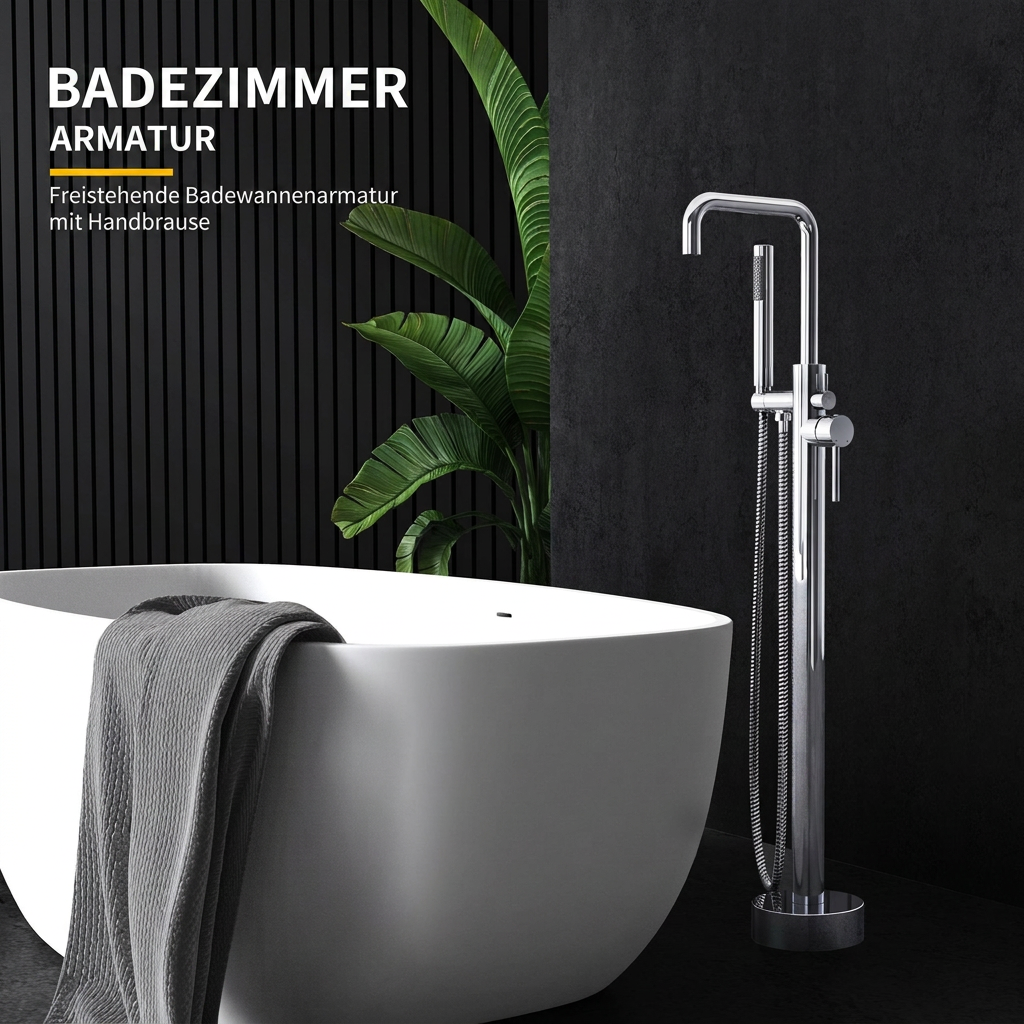 Freistehende Badewannenarmatur mit Handbrause – Chrom – Bild 2