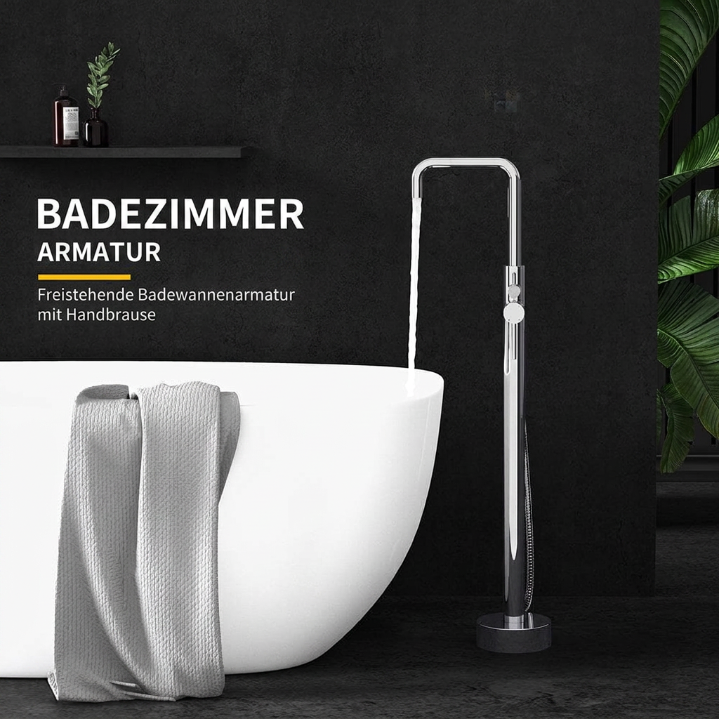 Freistehende Badewannenarmatur mit Handbrause – Chrom – Bild 4