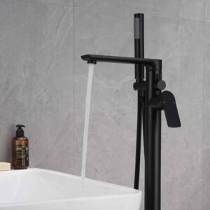 Freestanding Bath Shower Mixer Tap in Matt Black with Handset