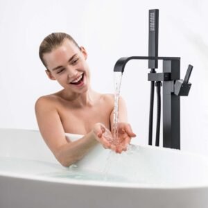 Design Standarmatur mit Wasserfall & Handbrause, Mattschwarz