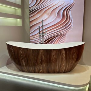 Freistehende Solid Surface Badewanne Holzoptik – 170 cm