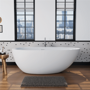 Freestanding Solid Surface Bathtub Oval Matt White/Grey