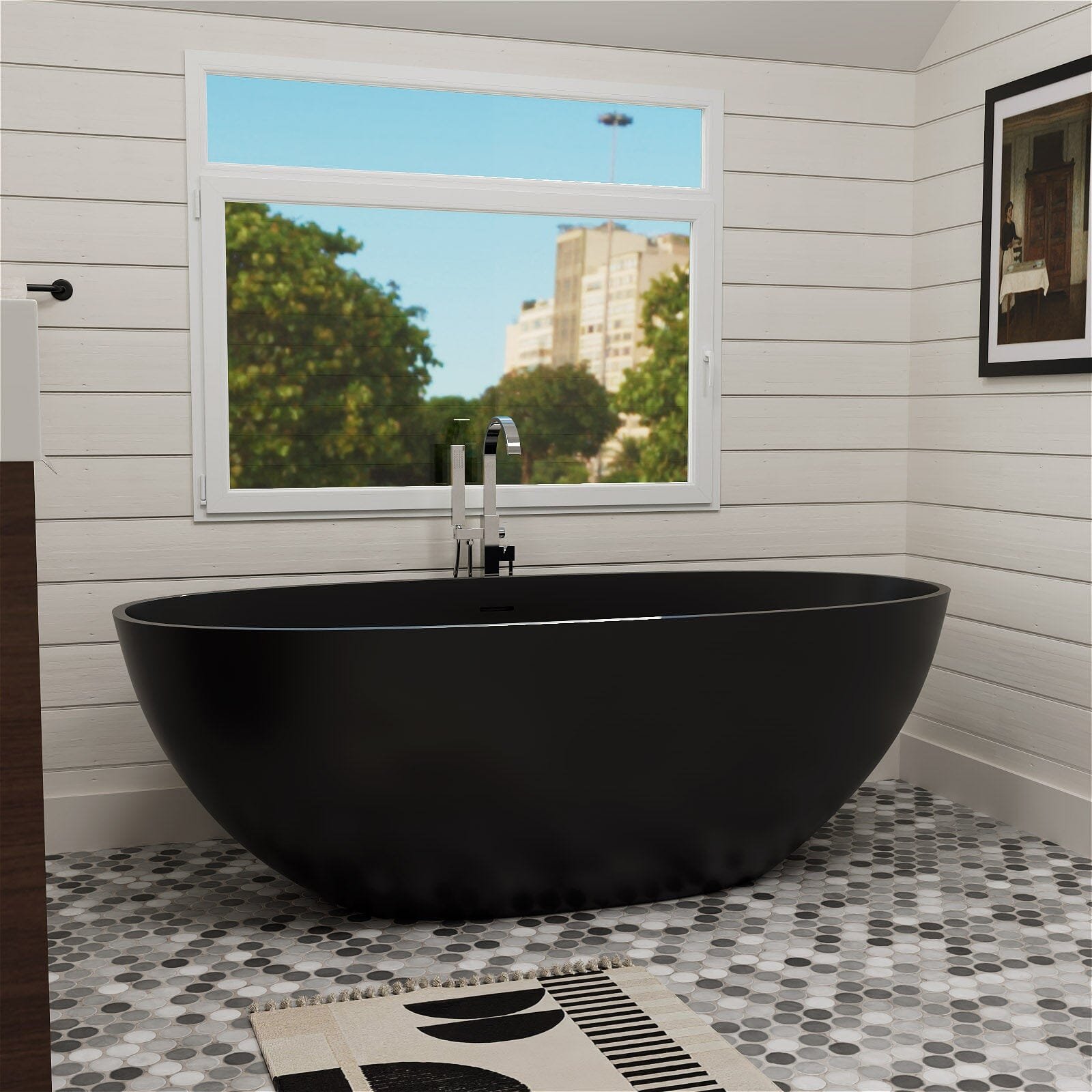Freistehende Badewanne Oval Steinharz Matt – Klein – Bild 2