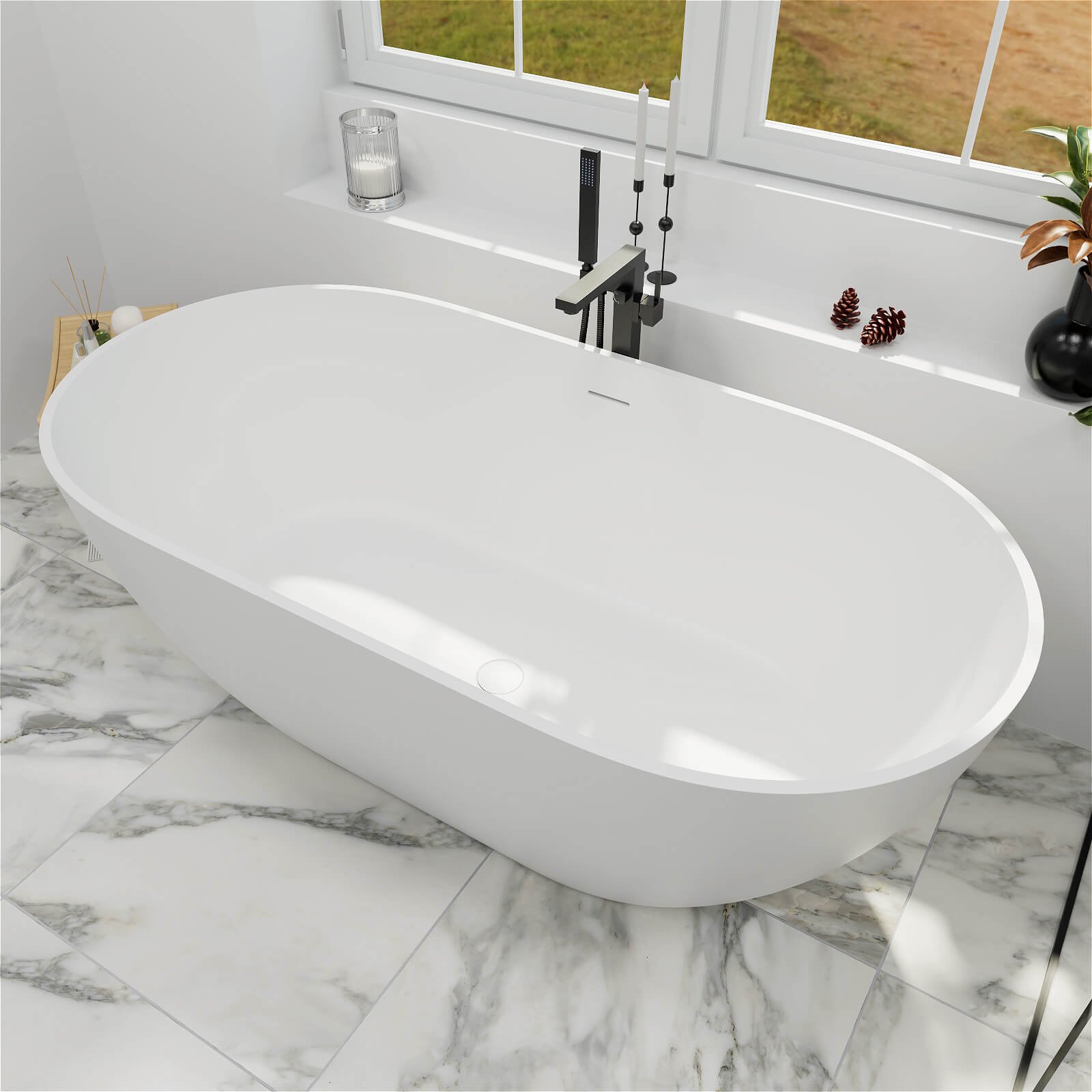 Freistehende Badewanne aus Solid Surface – 150 cm Oval – Bild 3