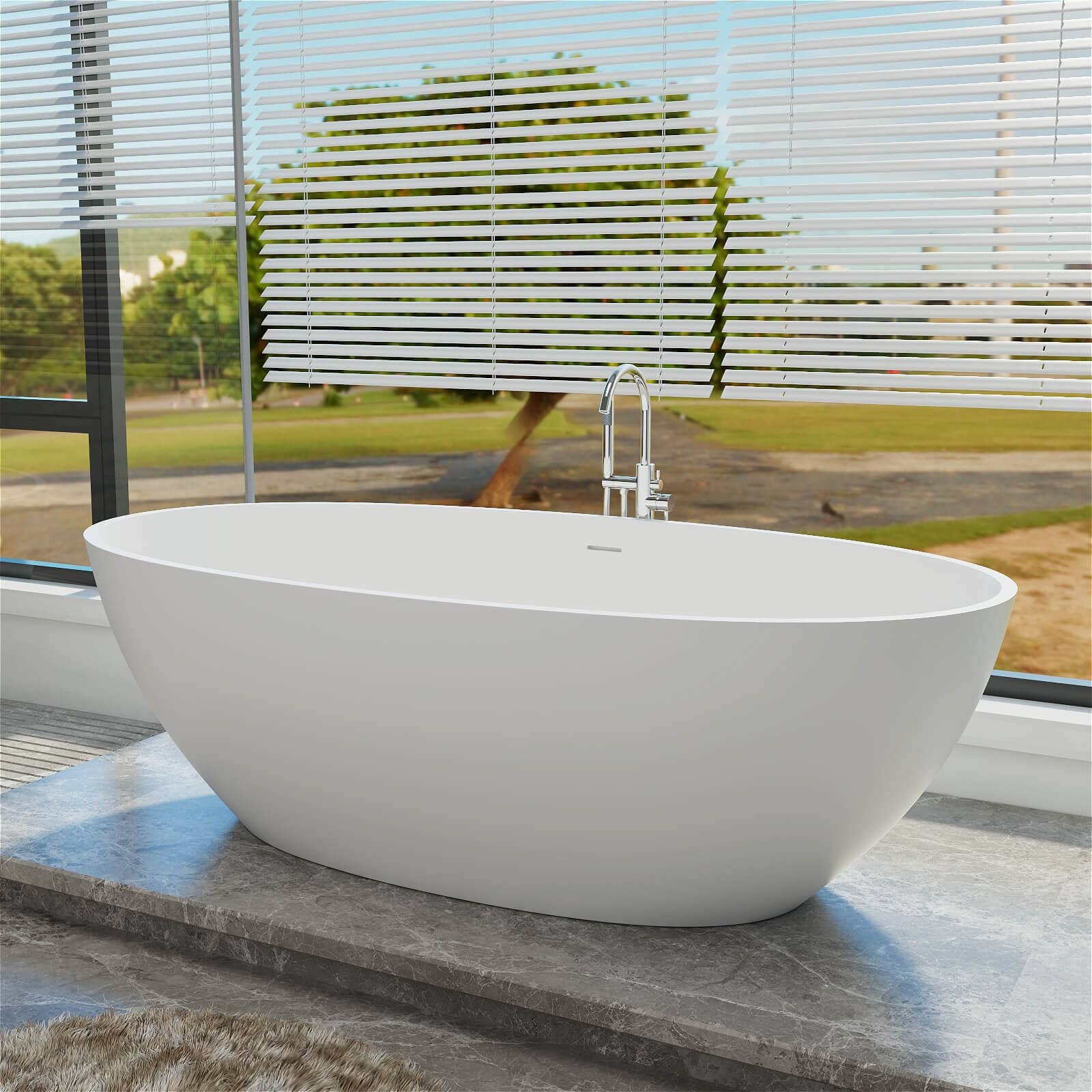 Design-Badewanne freistehend – Mattweißes Solid Surface – Bild 2