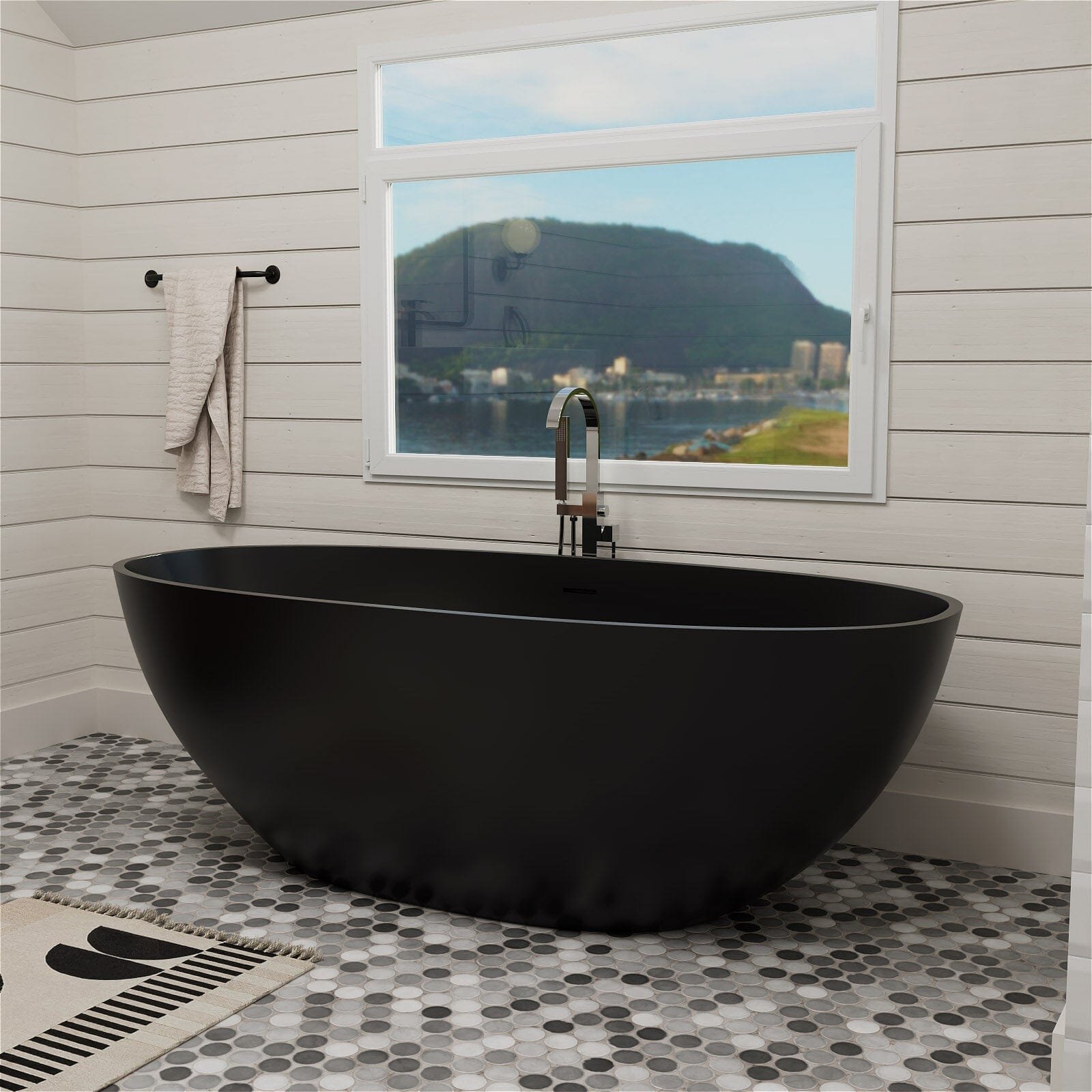 Freistehende Badewanne Oval Steinharz Matt – Klein
