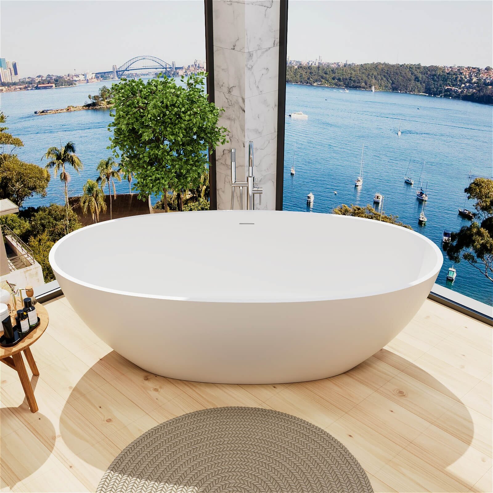 Design-Badewanne freistehend – Mattweißes Solid Surface – Bild 4