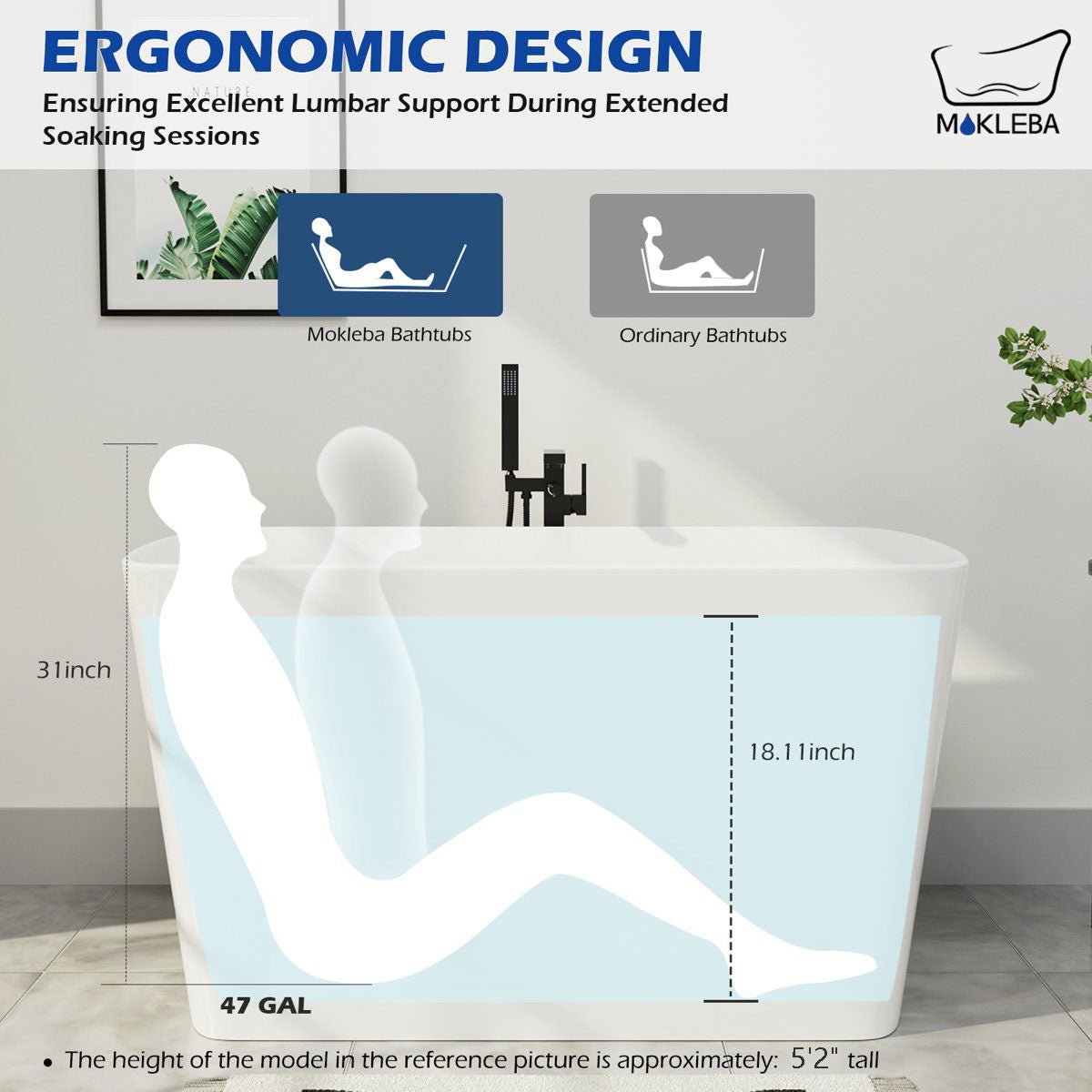 Small Freestanding Acrylic Bathtub – view 2