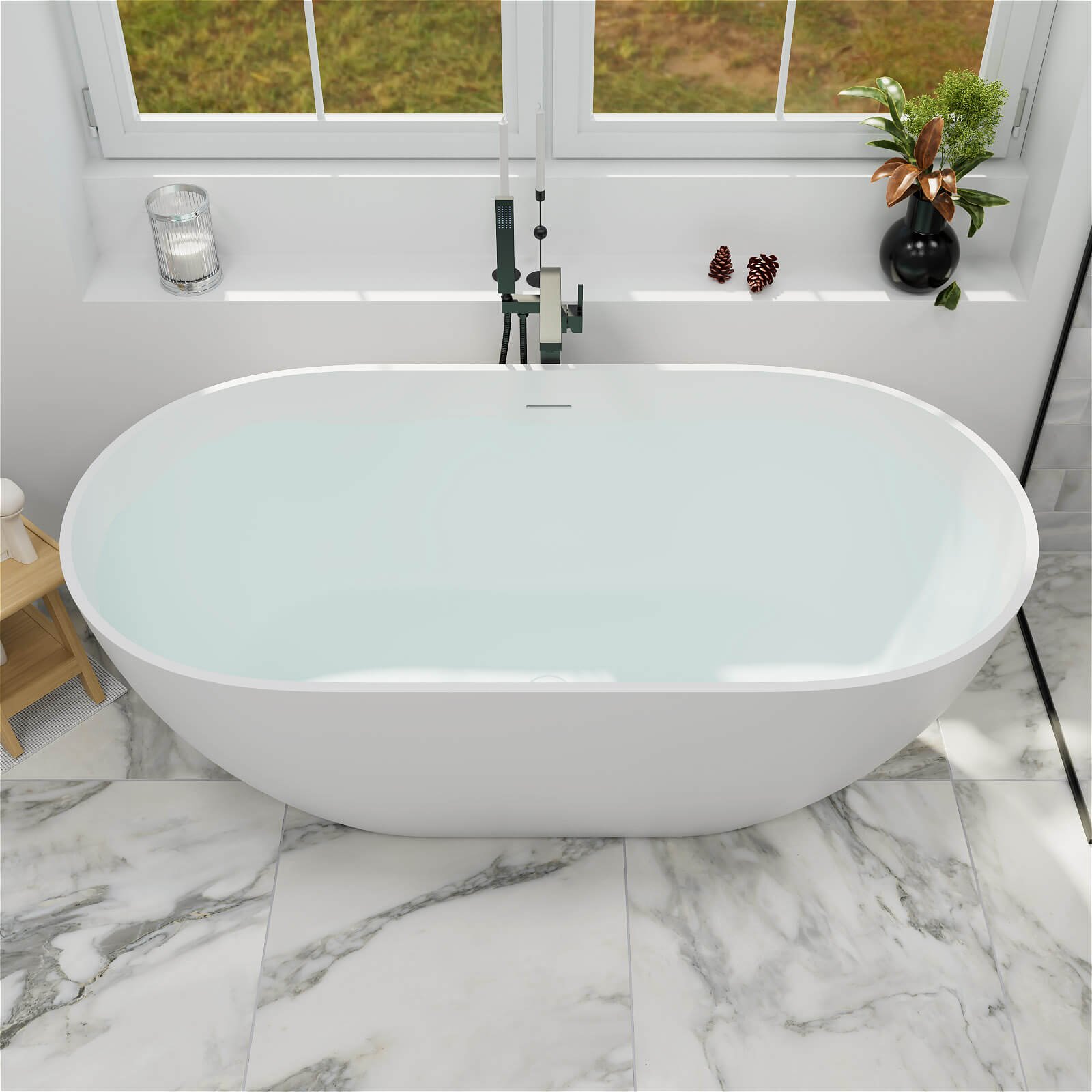Freistehende Badewanne aus Solid Surface – 150 cm Oval – Bild 4