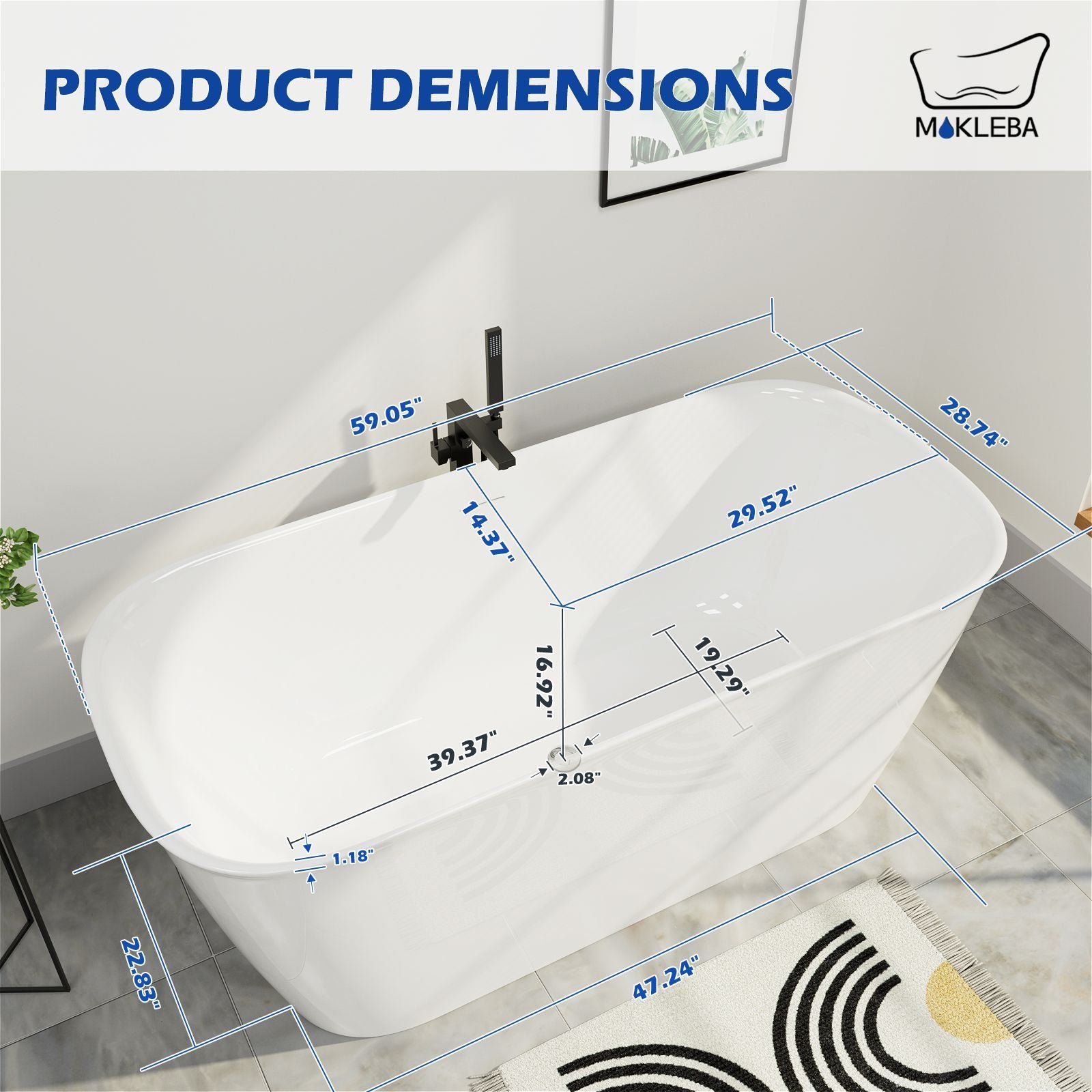 Freestanding Acrylic Bathtub with – view 2