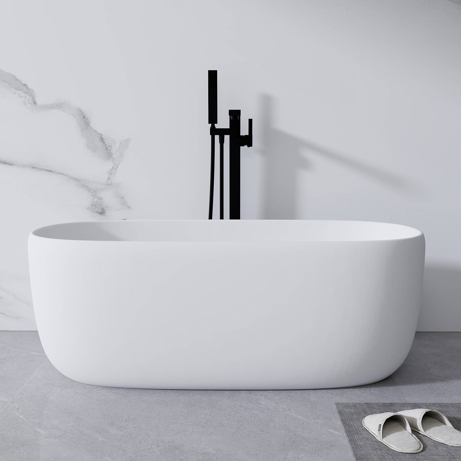 Freistehende Solid Surface Badewanne 130cm – Mattweiß