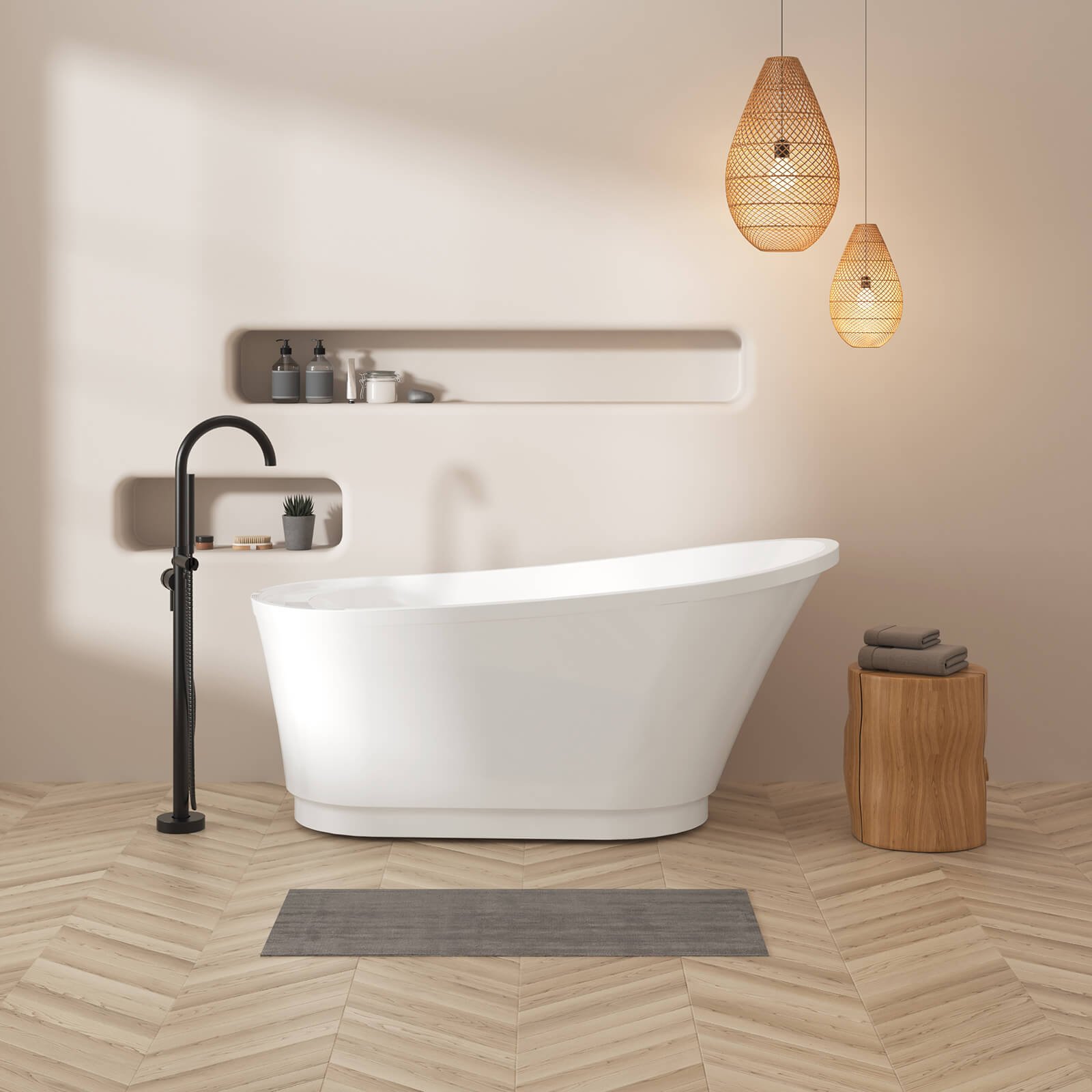 Freistehende Acryl-Slipper-Badewanne – 150 cm