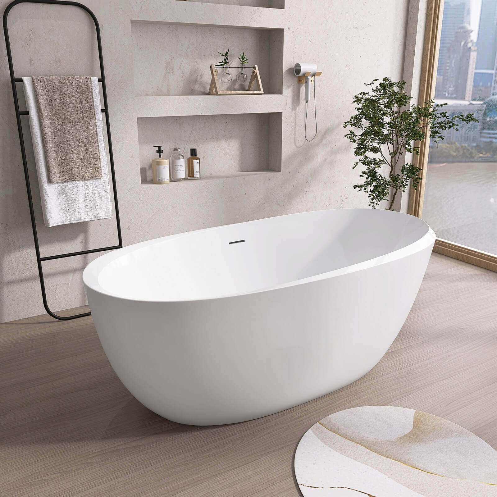 Freestanding Oval Acrylic Bath – view 1