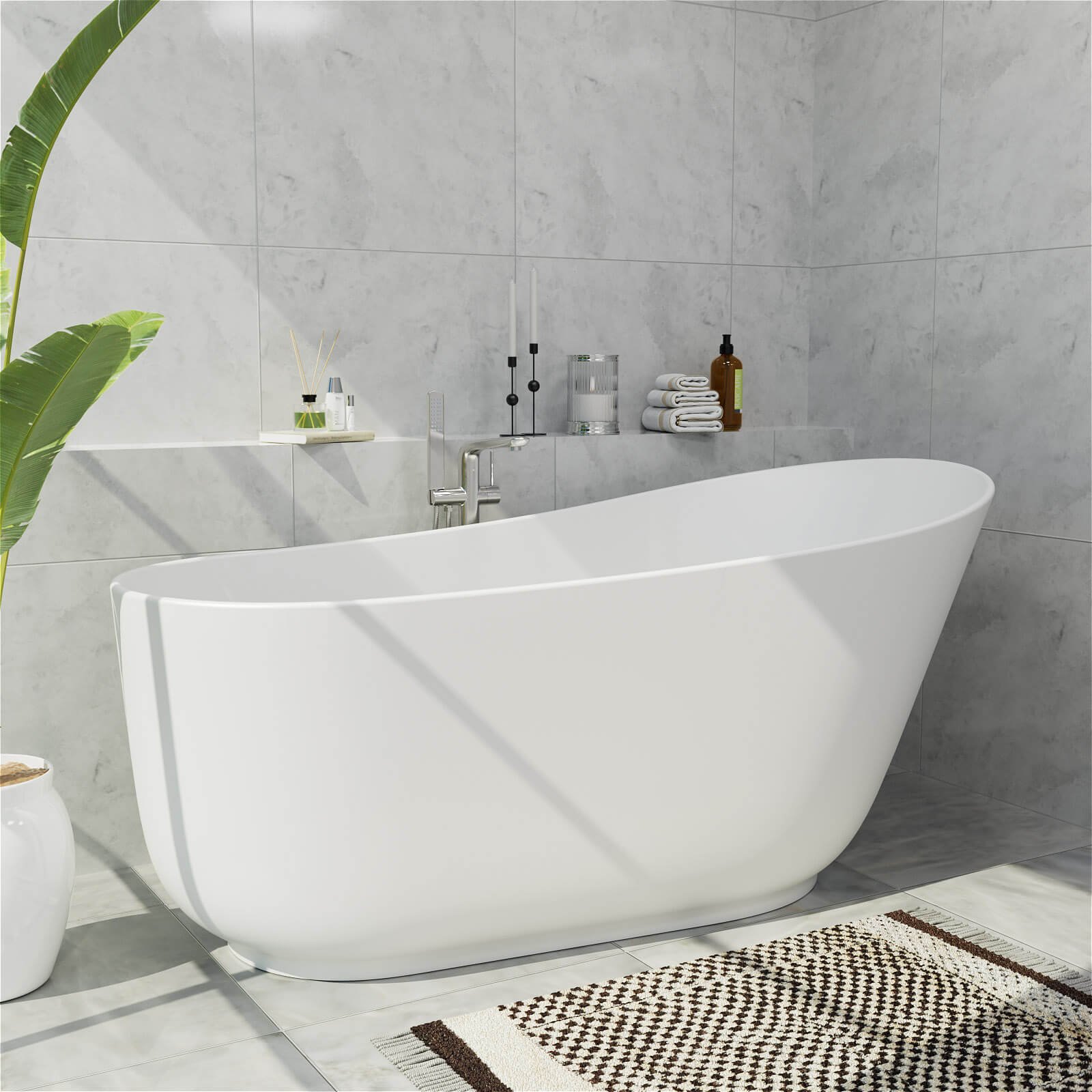 Freistehende Badewanne Oval Steinharz Slipper-Design – Bild 2
