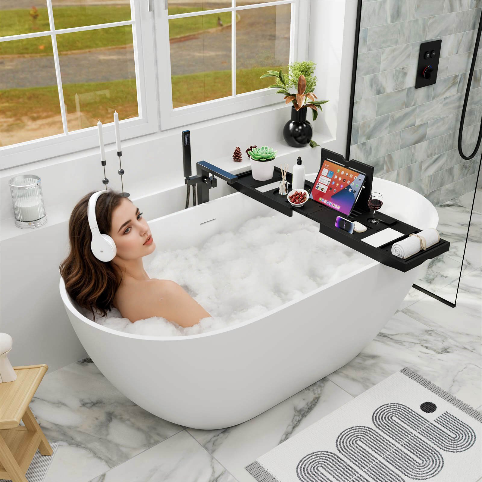 Freistehende Badewanne aus Solid Surface – 150 cm Oval – Bild 2