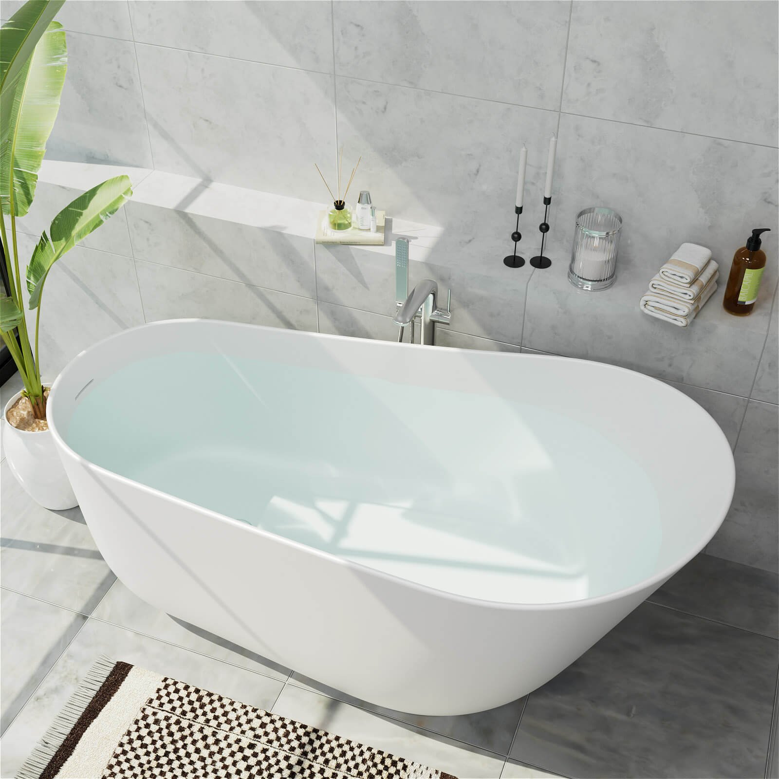 Freistehende Badewanne Oval Steinharz Slipper-Design – Bild 3