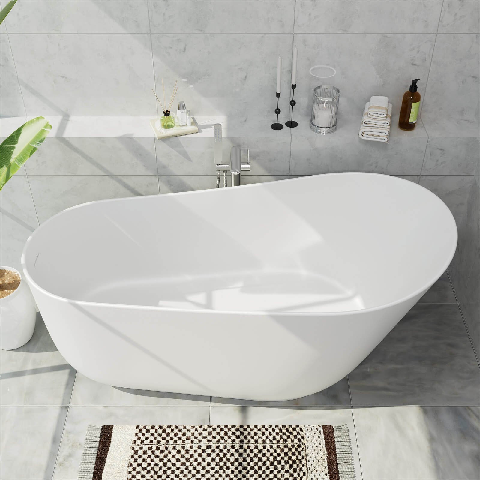 Freistehende Badewanne Oval Steinharz Slipper-Design – Bild 4