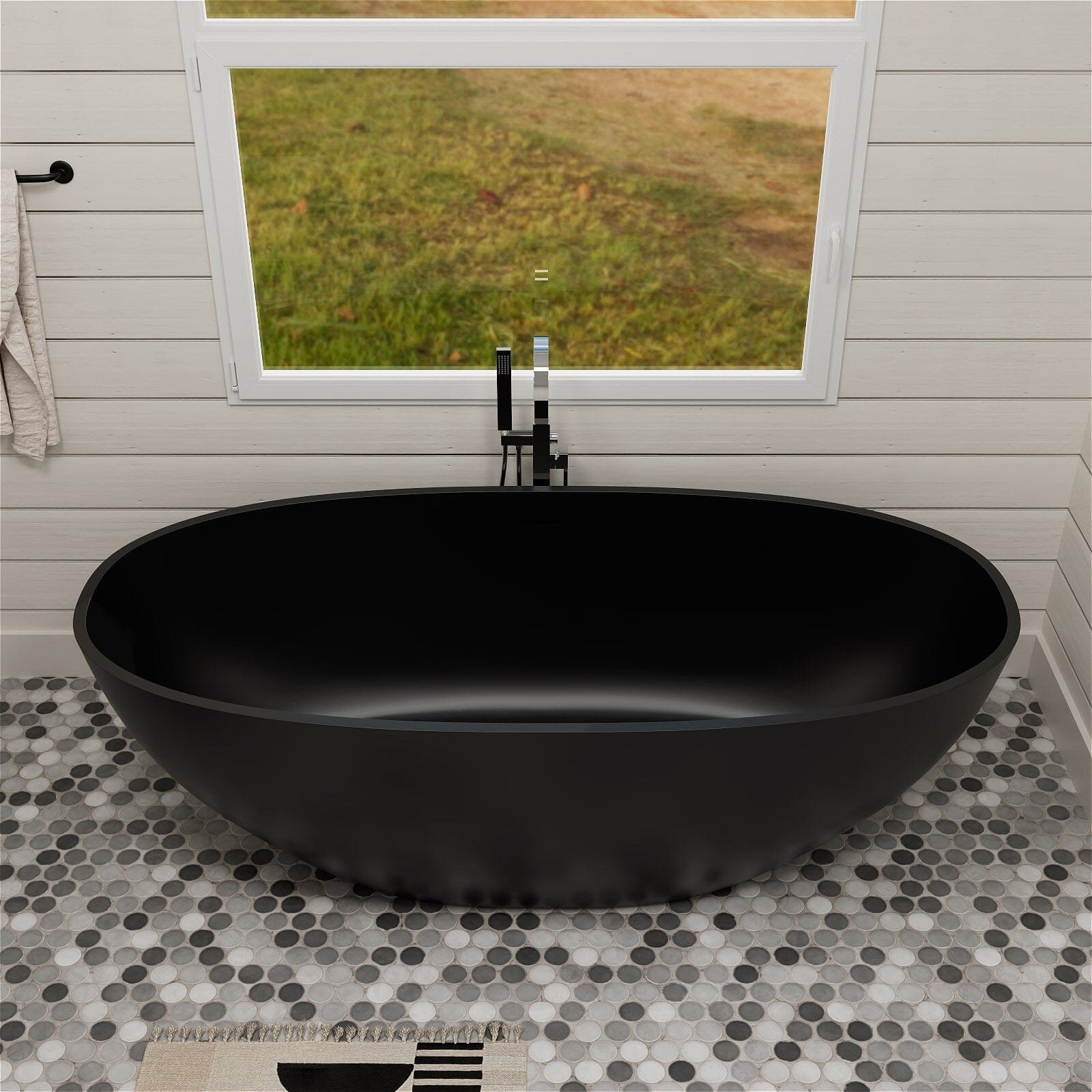Freistehende Badewanne Oval Steinharz Matt – Klein – Bild 4