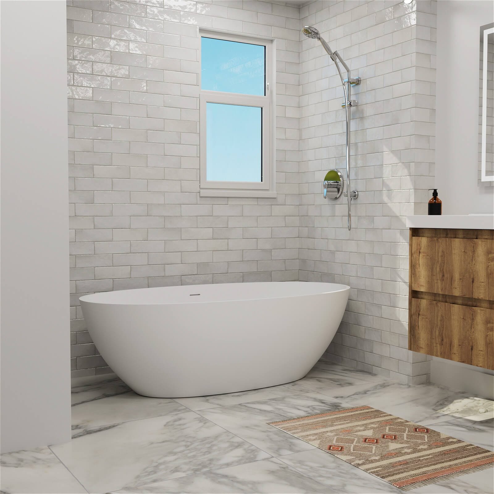 Design-Badewanne freistehend – Mattweißes Solid Surface – Bild 5