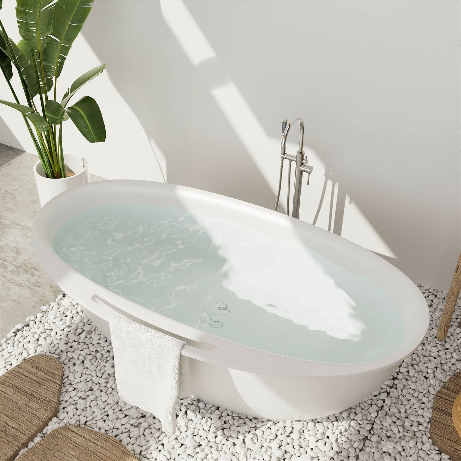Freistehende Badewanne "StoneRelax" mit integriertem Handtuchhalter – Bild 3