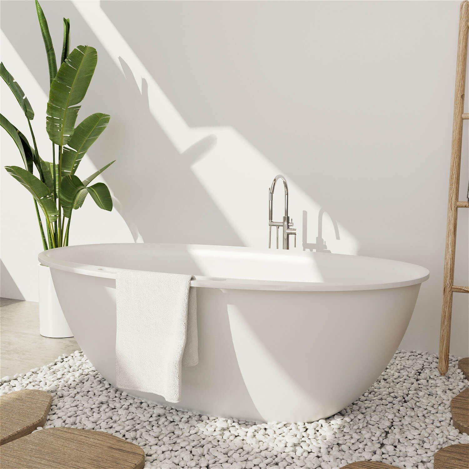 Freistehende Badewanne "StoneRelax" mit integriertem Handtuchhalter – Bild 2