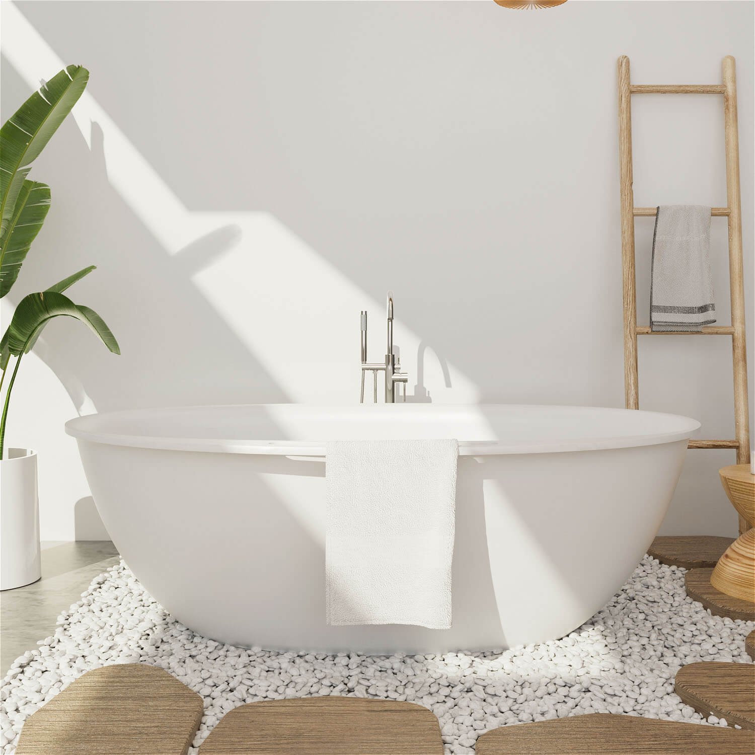 Freistehende Badewanne "StoneRelax" mit integriertem Handtuchhalter