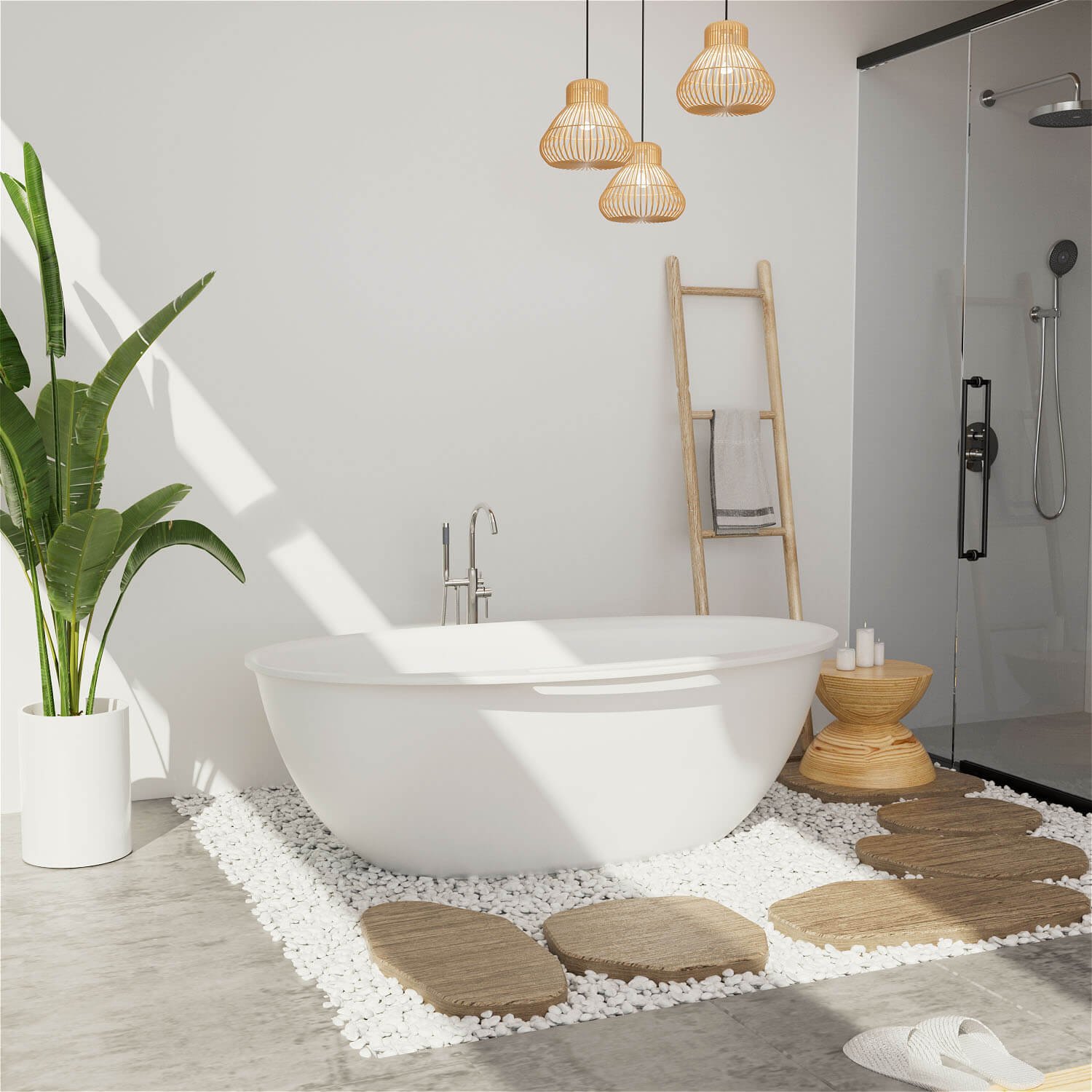 Freistehende Badewanne "StoneRelax" mit integriertem Handtuchhalter – Bild 5