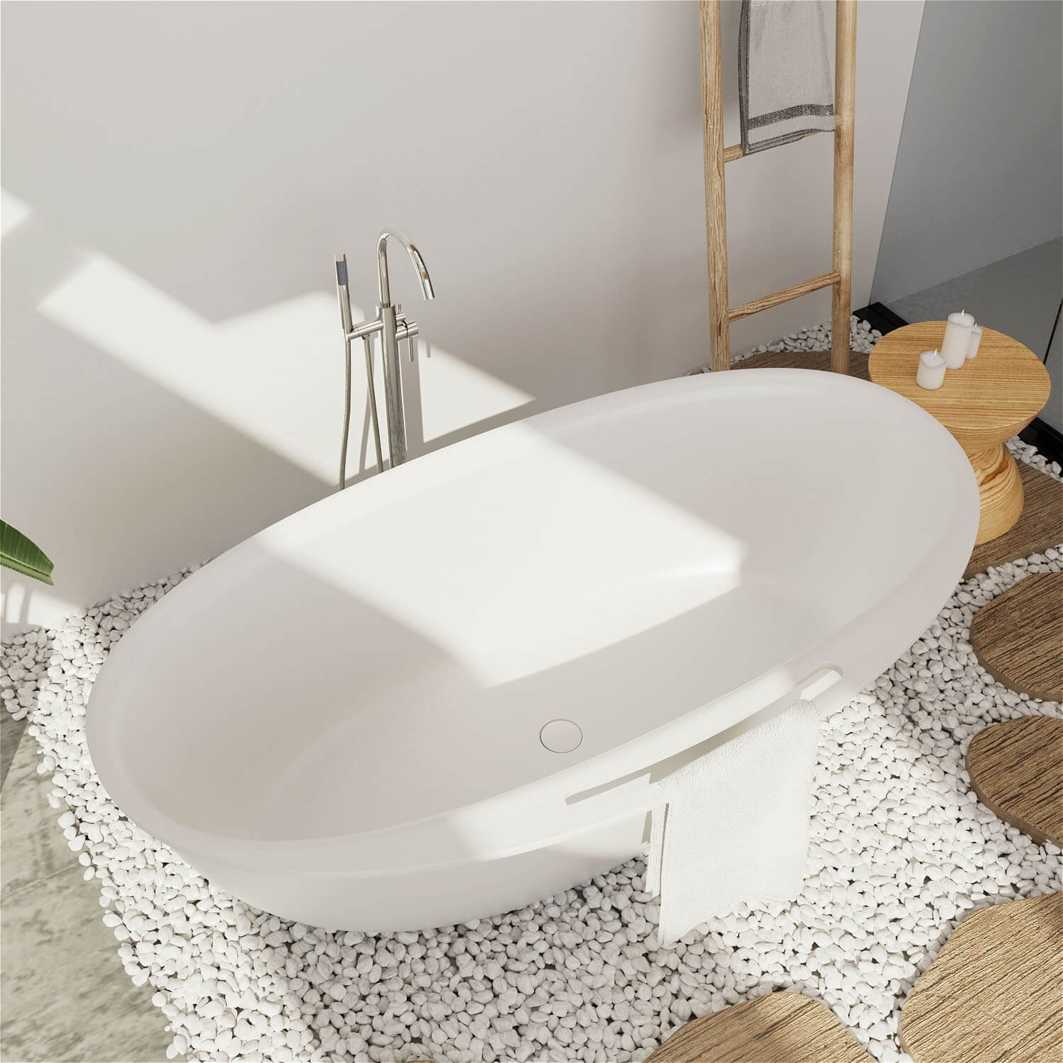 Freistehende Badewanne "StoneRelax" mit integriertem Handtuchhalter – Bild 4
