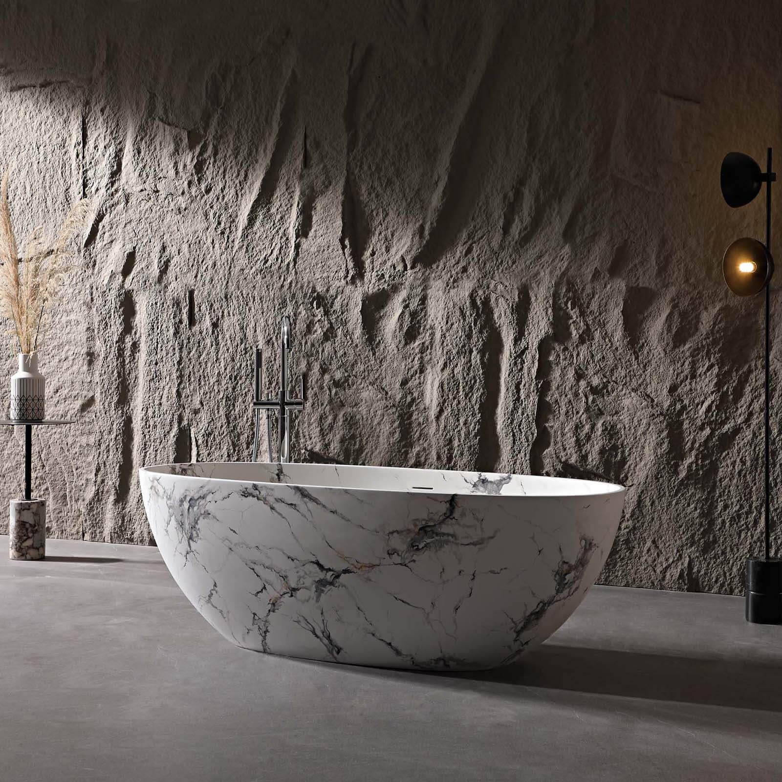 Freistehende Badewanne "Carrara" Marmor-Optik Solid Surface
