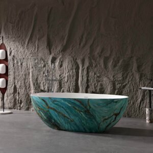 Freistehende Badewanne Grüner Marmor-Look – Luxus & Design