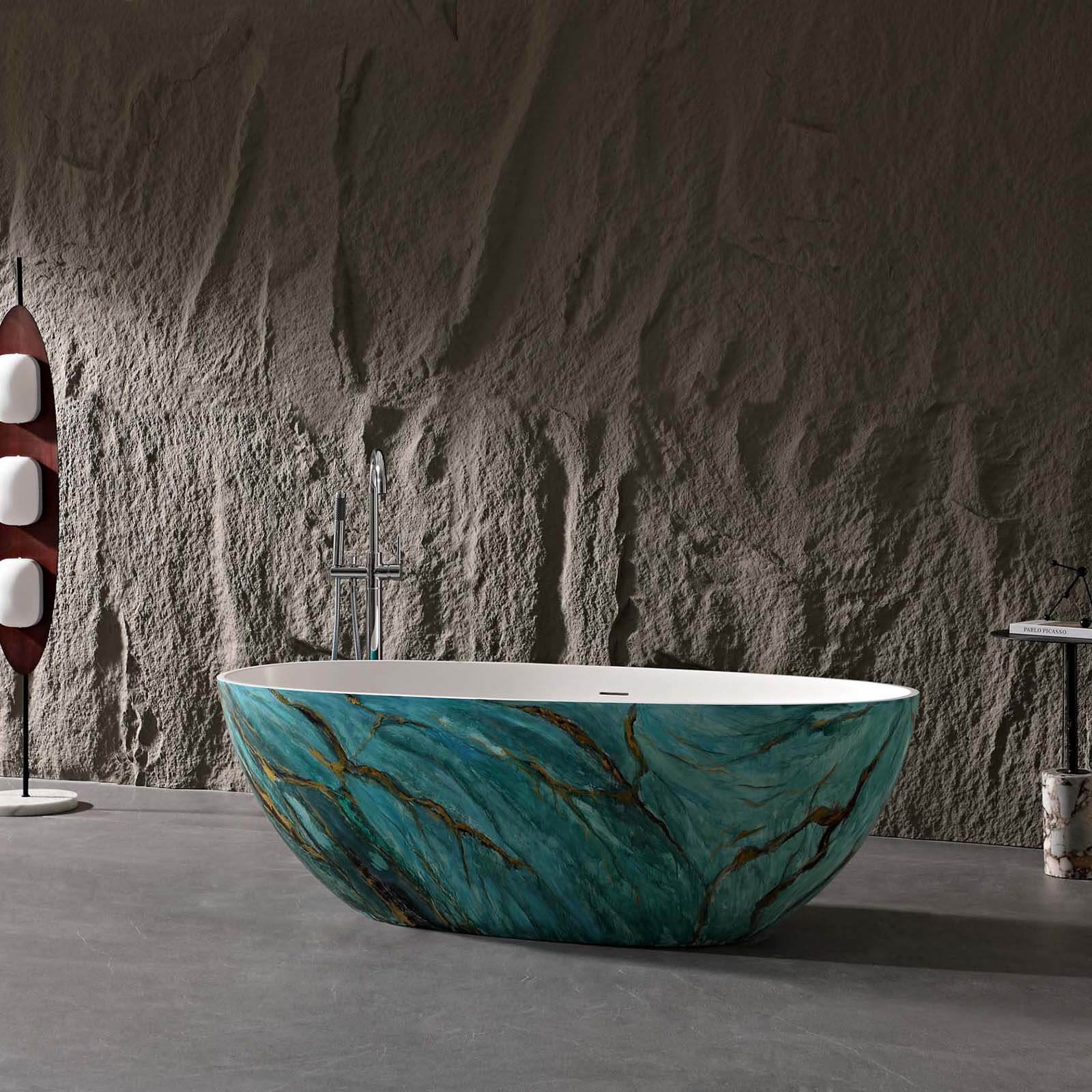 Freistehende Badewanne Grüner Marmor-Look – Luxus & Design