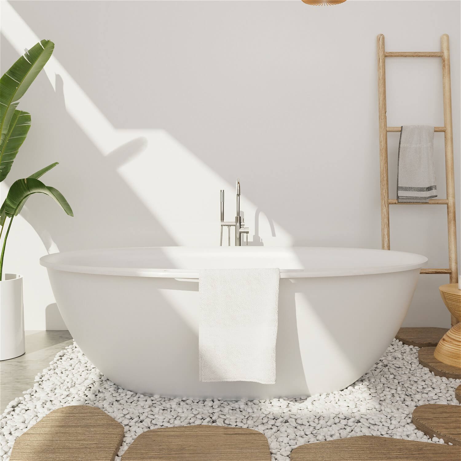 Freistehende Solid Surface Badewanne mit Handtuchhalter
