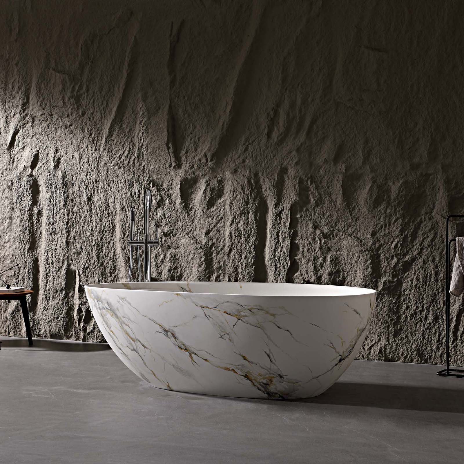 Design-Badewanne Freistehend Steinharz Marmor-Optik
