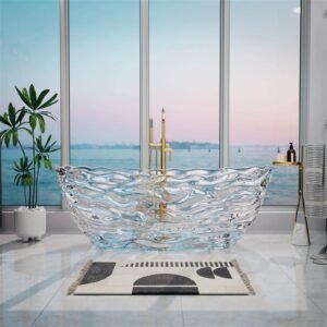 Design-Badewanne Kristallklar – Wellen-Textur Freistehend
