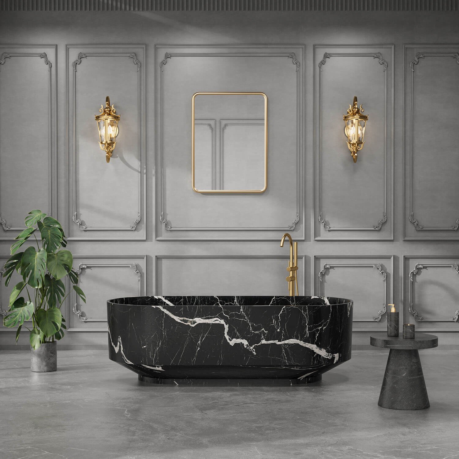 Freistehende Badewanne Schwarz-Marmor-Look, 170 cm – Bild 5