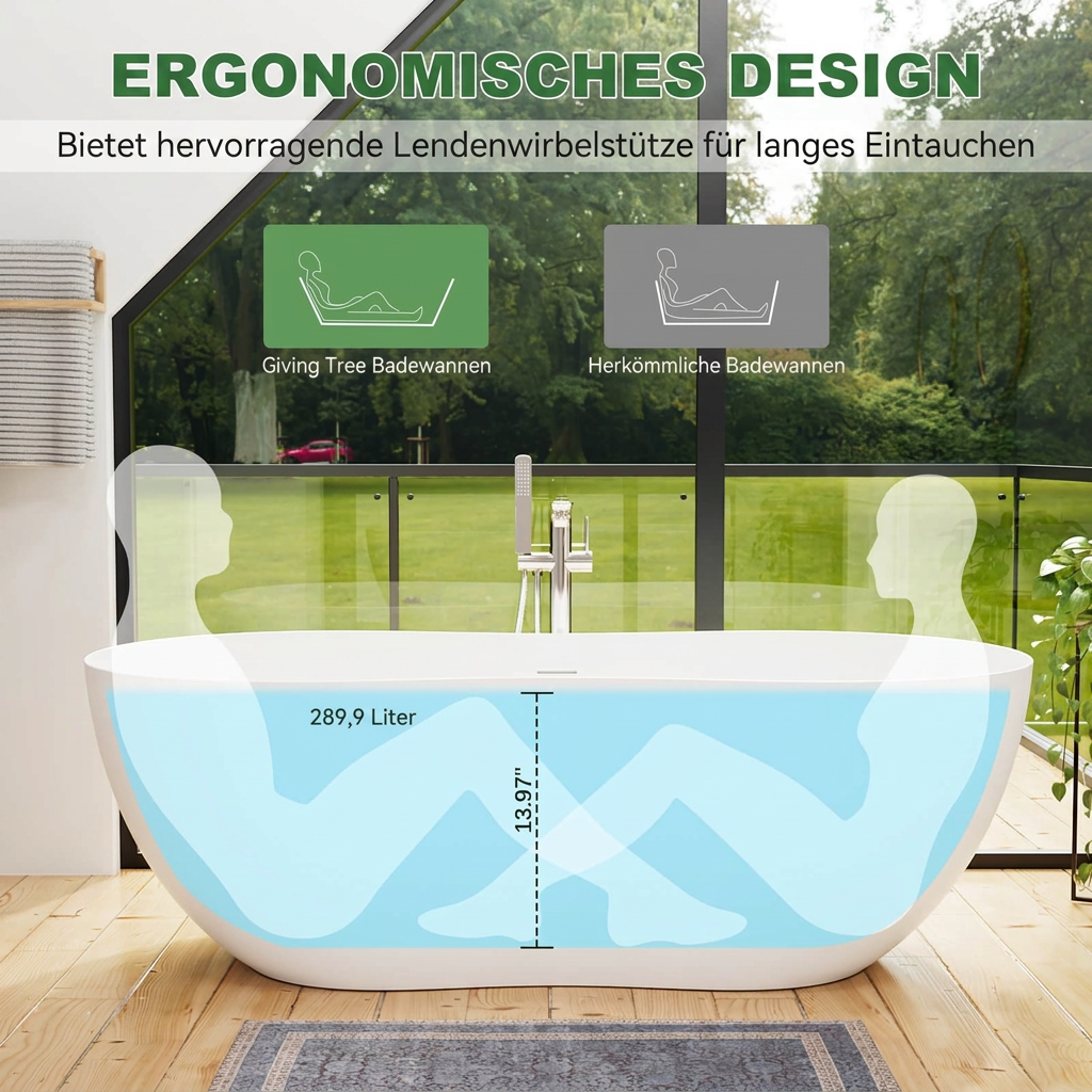 Designer Duo-Badewanne freistehend – Solid Surface – Bild 4