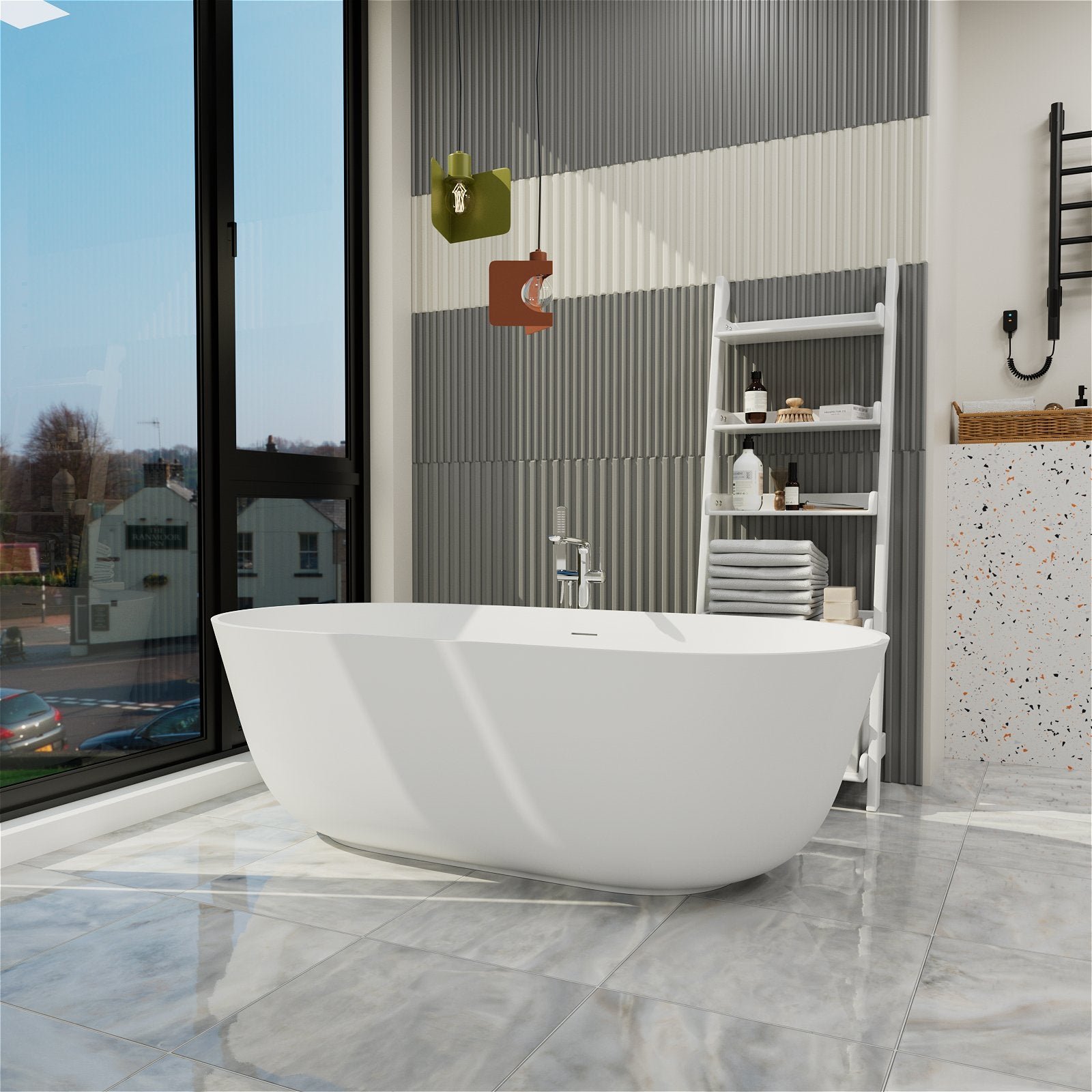 Freistehende Badewanne 170 cm – Mattweiß & Elegant – Bild 3