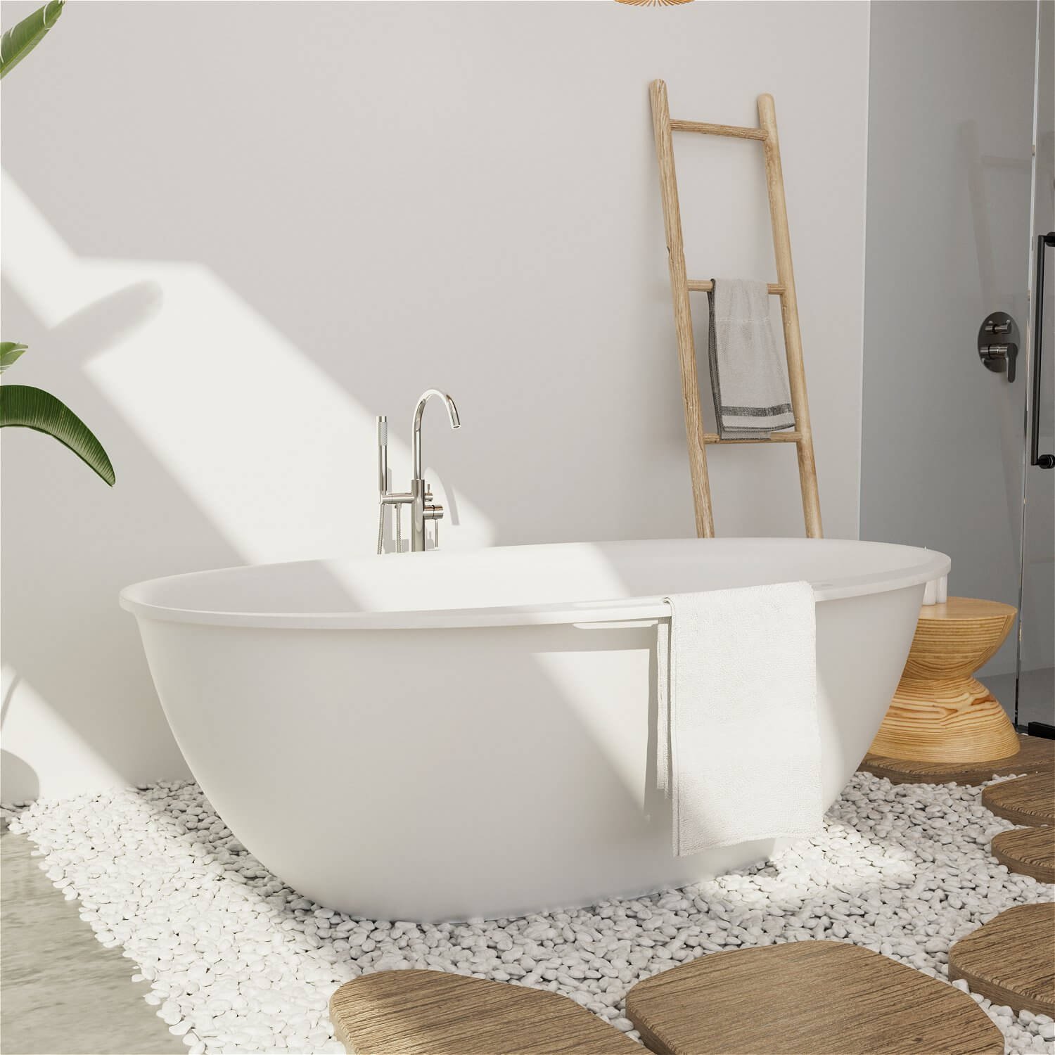 Freistehende Solid Surface Badewanne mit Handtuchhalter – Bild 2