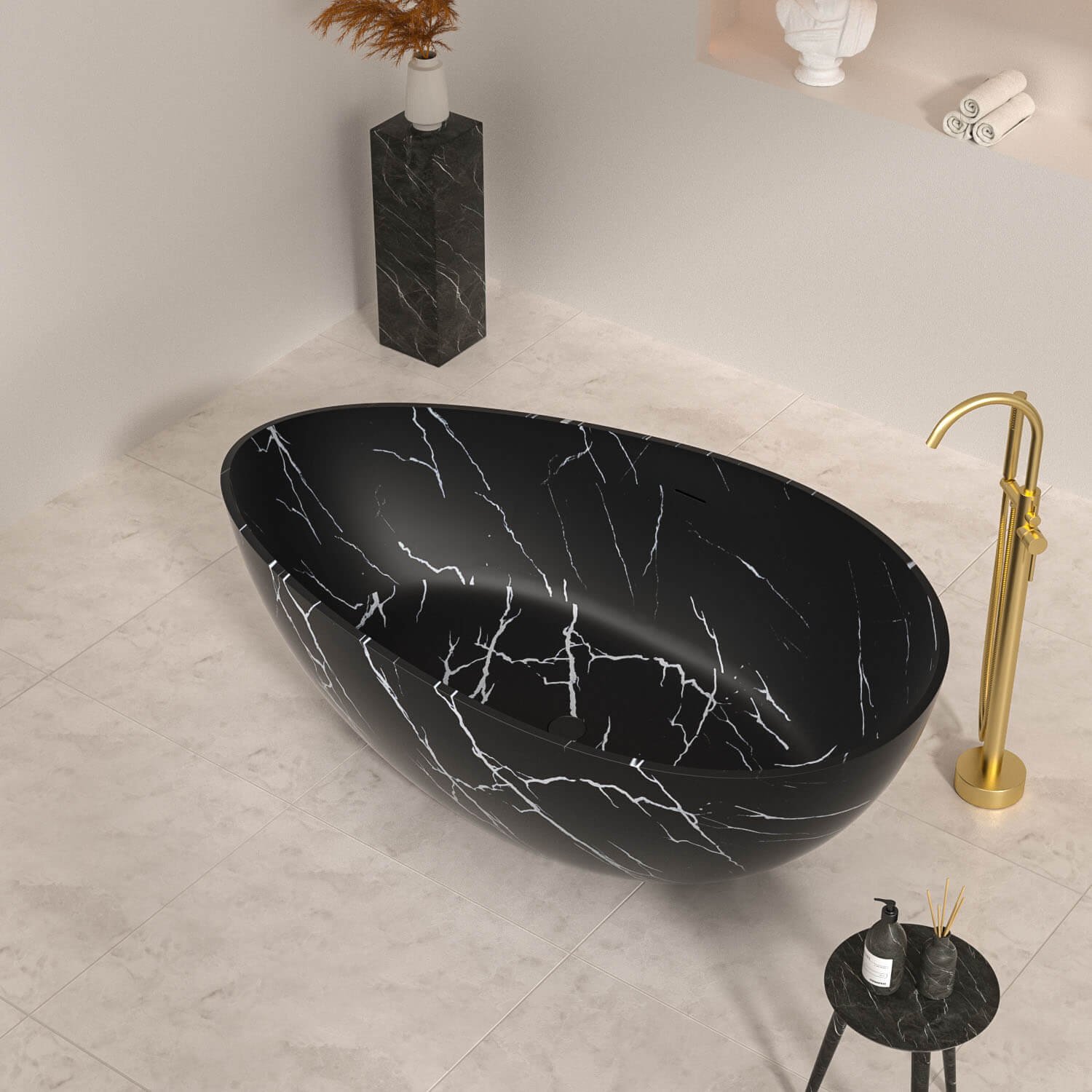 Freistehende Badewanne Schwarz – Luxus Wellendesign – Bild 2