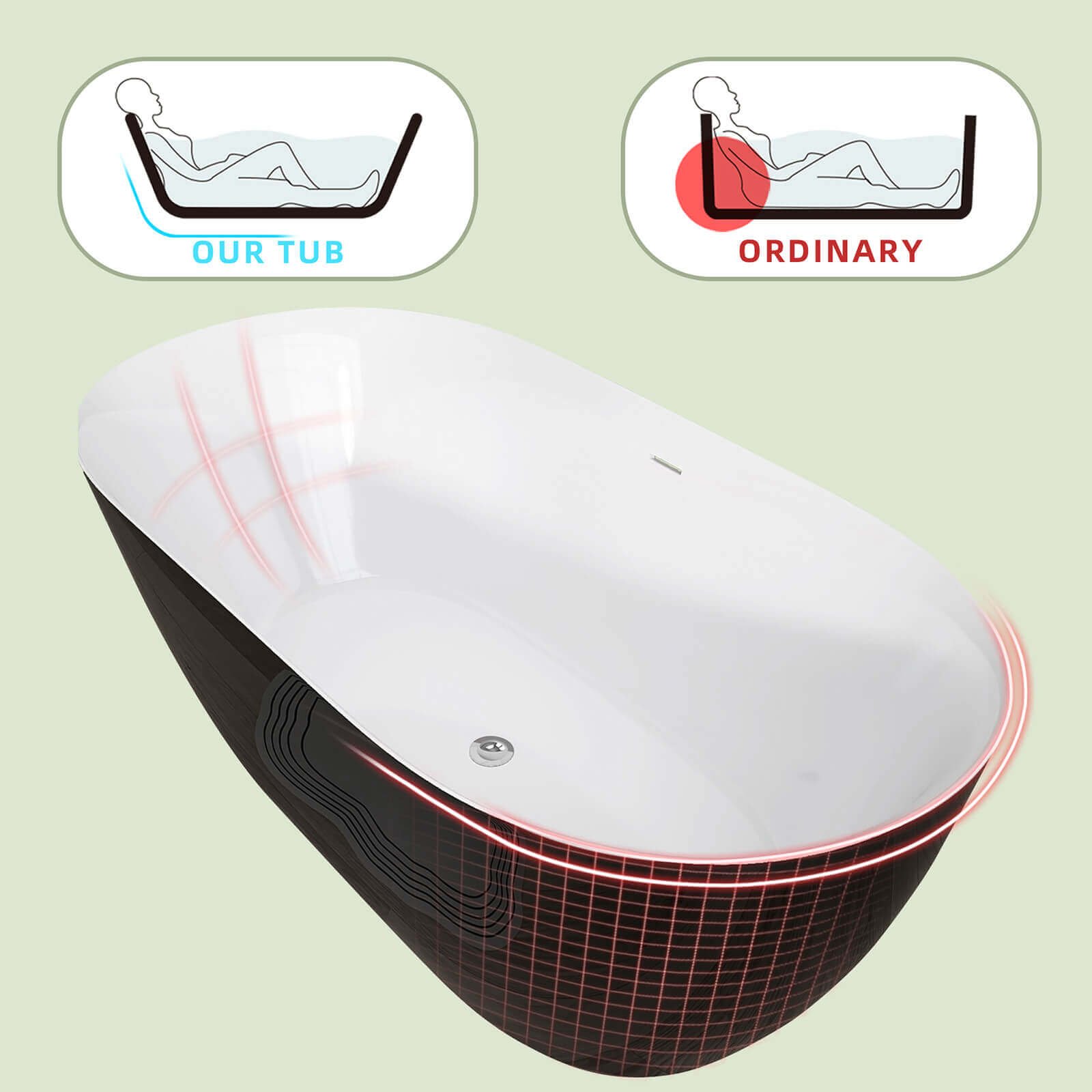 Oval Acrylic Bathtub – view 4