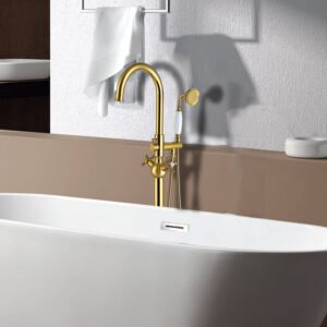 Freistehende Badewannenarmatur Gold mit Handbrause