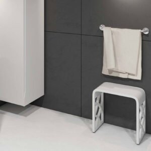 Eleganter Duschhocker aus Mineralguss – Mattweiß