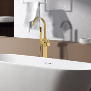 Freistehende Badewannenarmatur Schwarz/Gold mit Handbrause