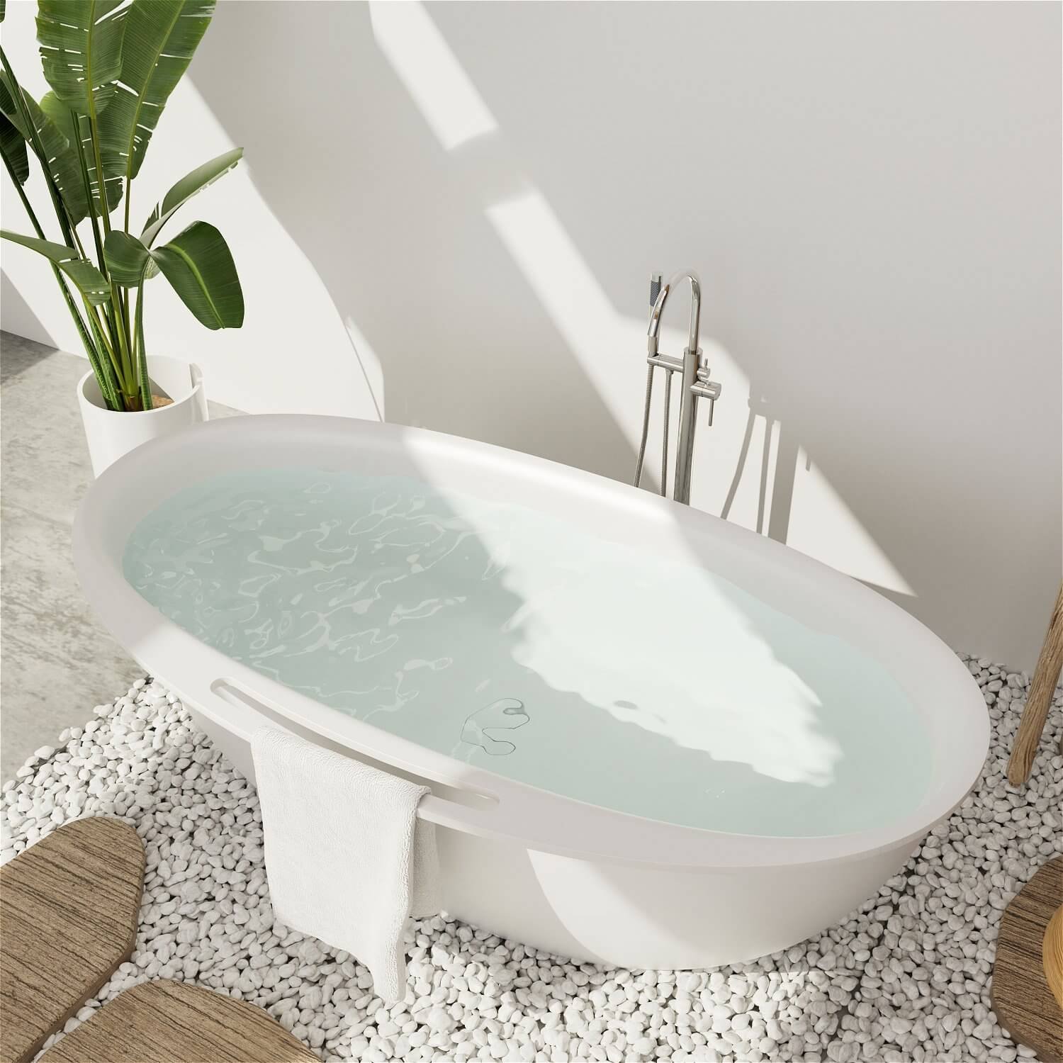 Freistehende Solid Surface Badewanne mit Handtuchhalter – Bild 4