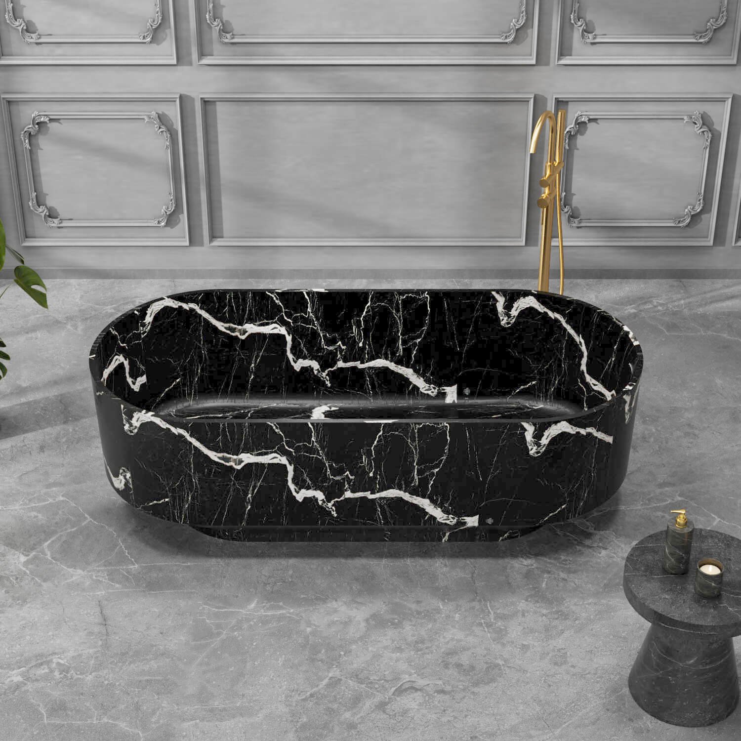 Freistehende Badewanne Schwarz-Marmor-Look, 170 cm – Bild 2