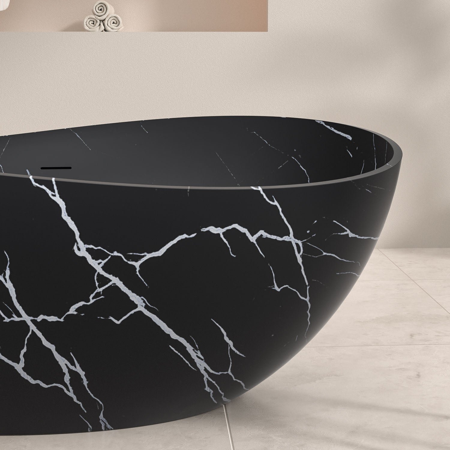 Freistehende Badewanne Schwarz – Luxus Wellendesign – Bild 3